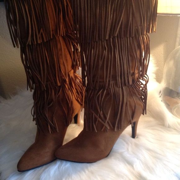 “ On Sale” Fringed Knee High - High Heel Boots - Picture 7 of 8